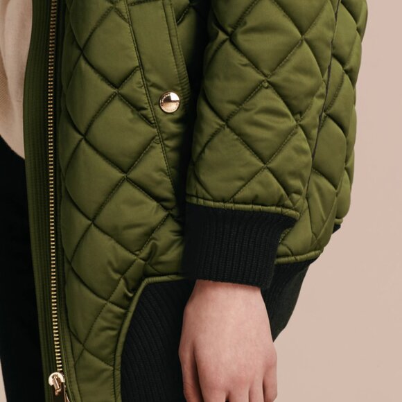 BURBERRY Olive Green Quilted Polyester Shearling Collar Tetbury Jacket Size L - Picture 4 of 6